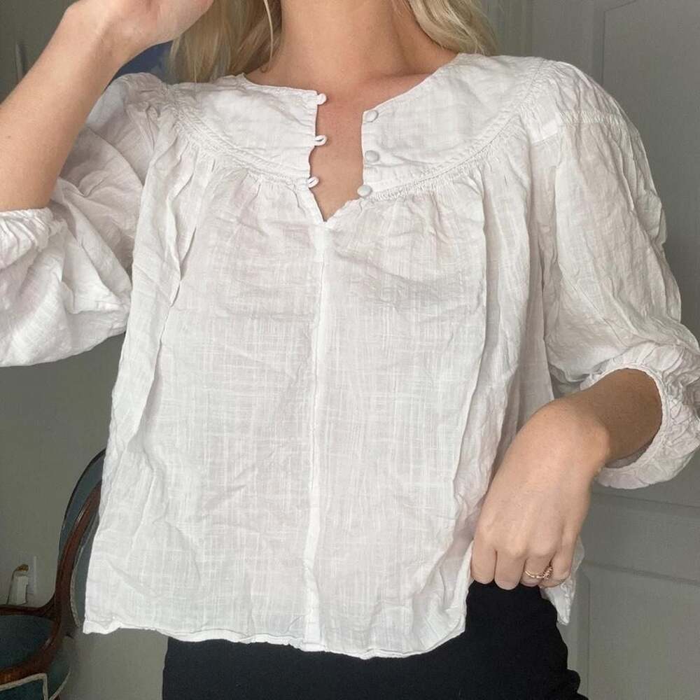 a.n.a a new approach White Cotton Blend Puff Sleeve Babydoll Blouse